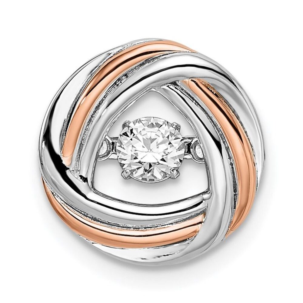 Platinum & Rose Tone Plated Sterling Silver & CZ Circle Pendant, 13mm